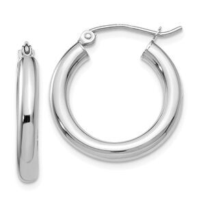 3mm, 14k White Gold Classic Round Hoop Earrings, 20mm (3/4 Inch)